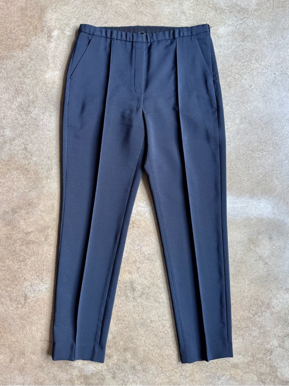 T Tahari Navy Pindot Slim Tailored Dress Pants